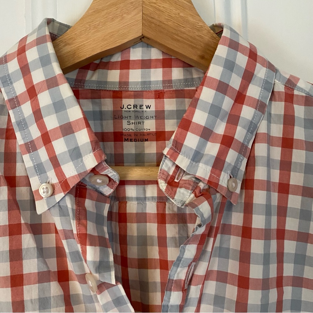 J. Crew men’s M long sleeve button down shirt check lightweight 100% cotton EUC